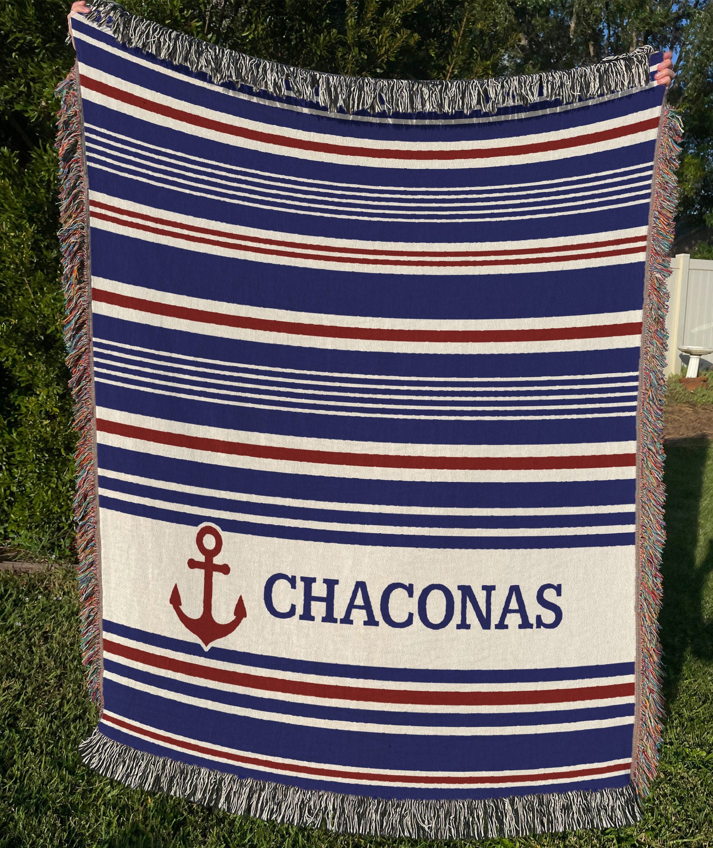 Personalized Nautical Blanket - Custom Woven Cotton Throw