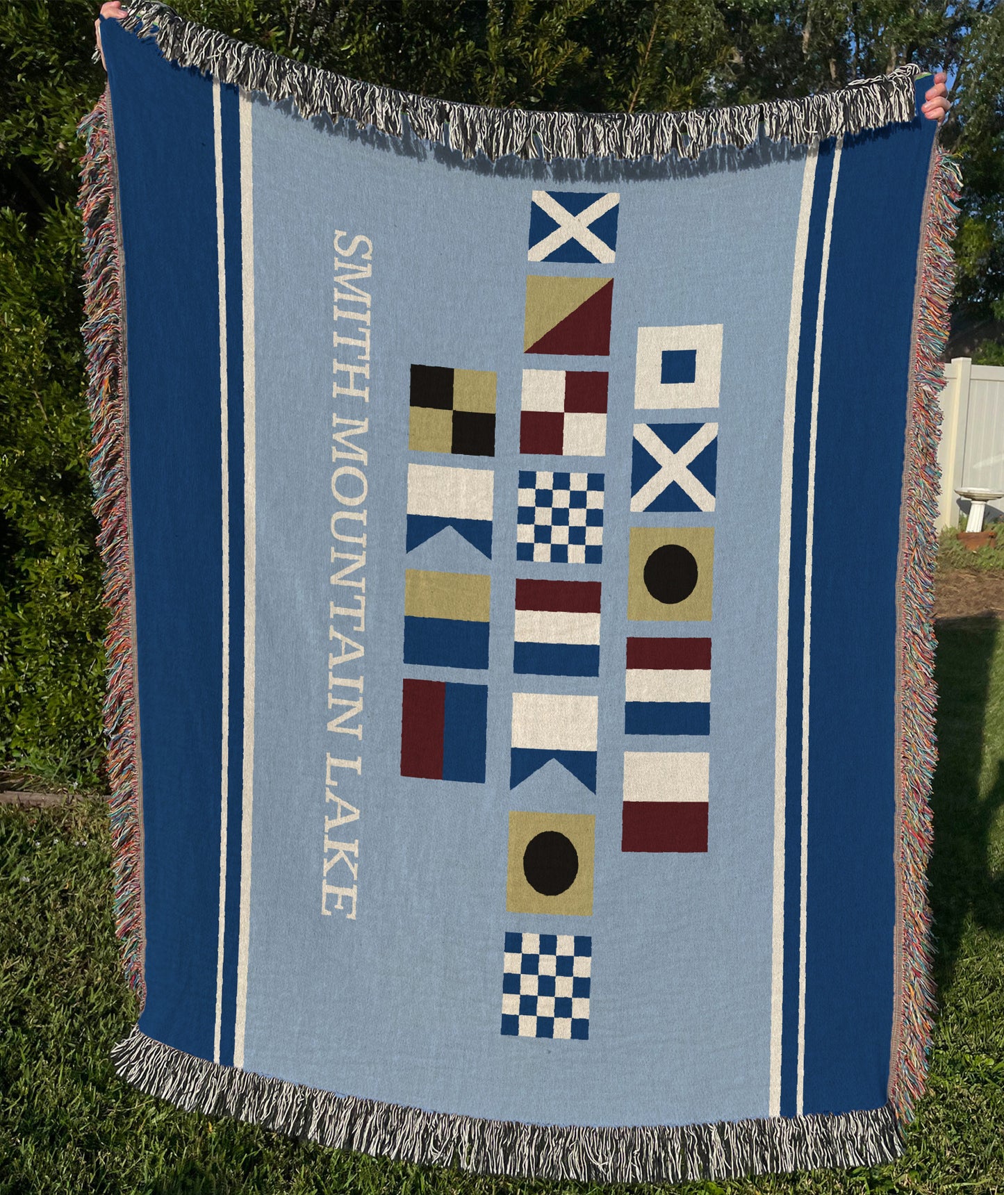 Custom Smith Mountain Lake Woven Blanket - Nautical Flags SML Throw Blanket