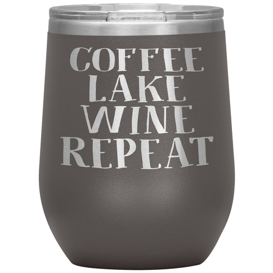 Coffee Lake Wine Repeat Funny 12oz Wine Tumbler - Stemless Cup