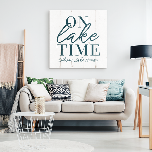 On Lake Time - Custom Canvas Wall Sign - Lake Home Decor