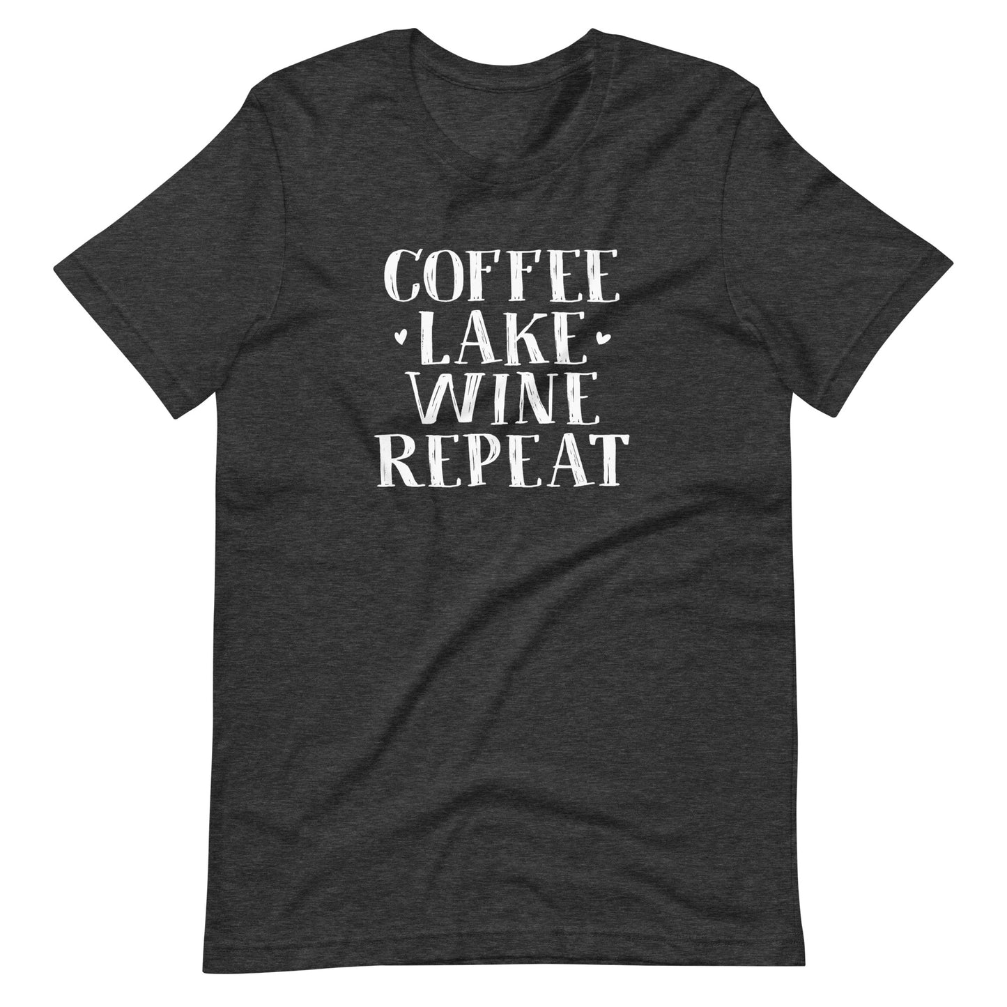 Coffee, Lake, Wine, Repeat Short Sleeve Unisex T-Shirt