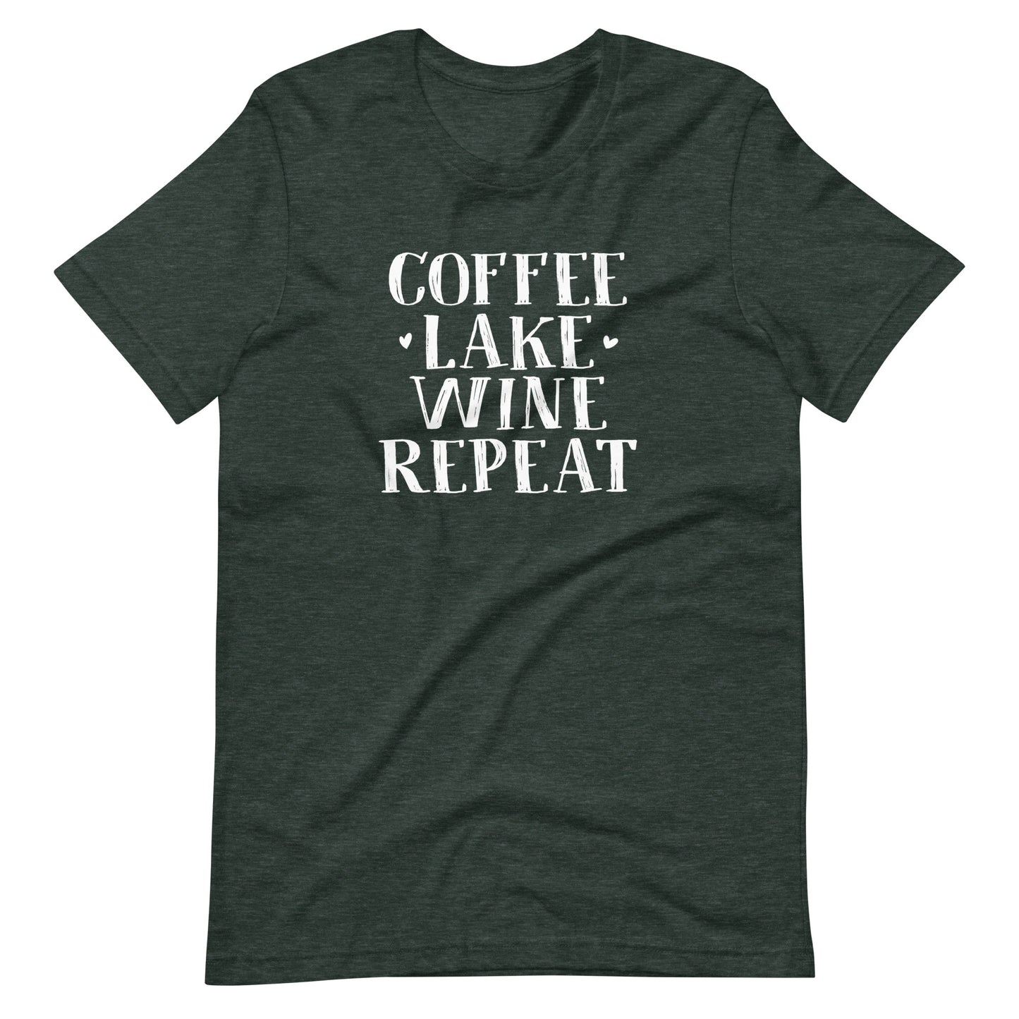 Coffee, Lake, Wine, Repeat Short Sleeve Unisex T-Shirt