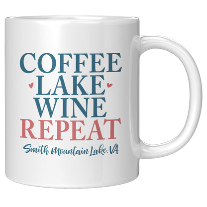 Coffee Lake Wine Repeat - Smith Mountain Lake Funny Coffee Mug