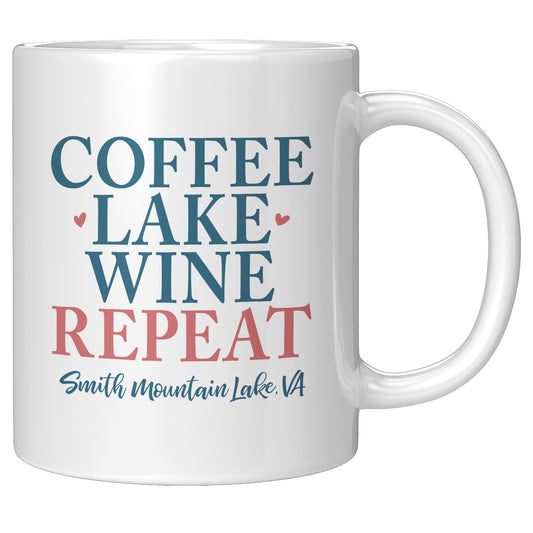 Coffee Lake Wine Repeat - Smith Mountain Lake Funny Coffee Mug