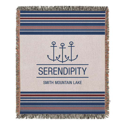 Personalized Nautical Boat Blanket - Custom Lake House Woven Cotton Throw