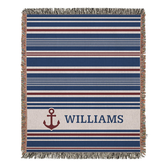 Personalized Nautical Blanket - Custom Woven Cotton Throw