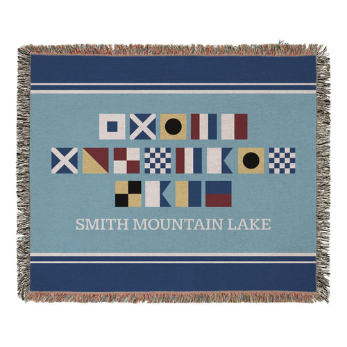 Custom Smith Mountain Lake Woven Blanket - Nautical Flags SML Throw Blanket