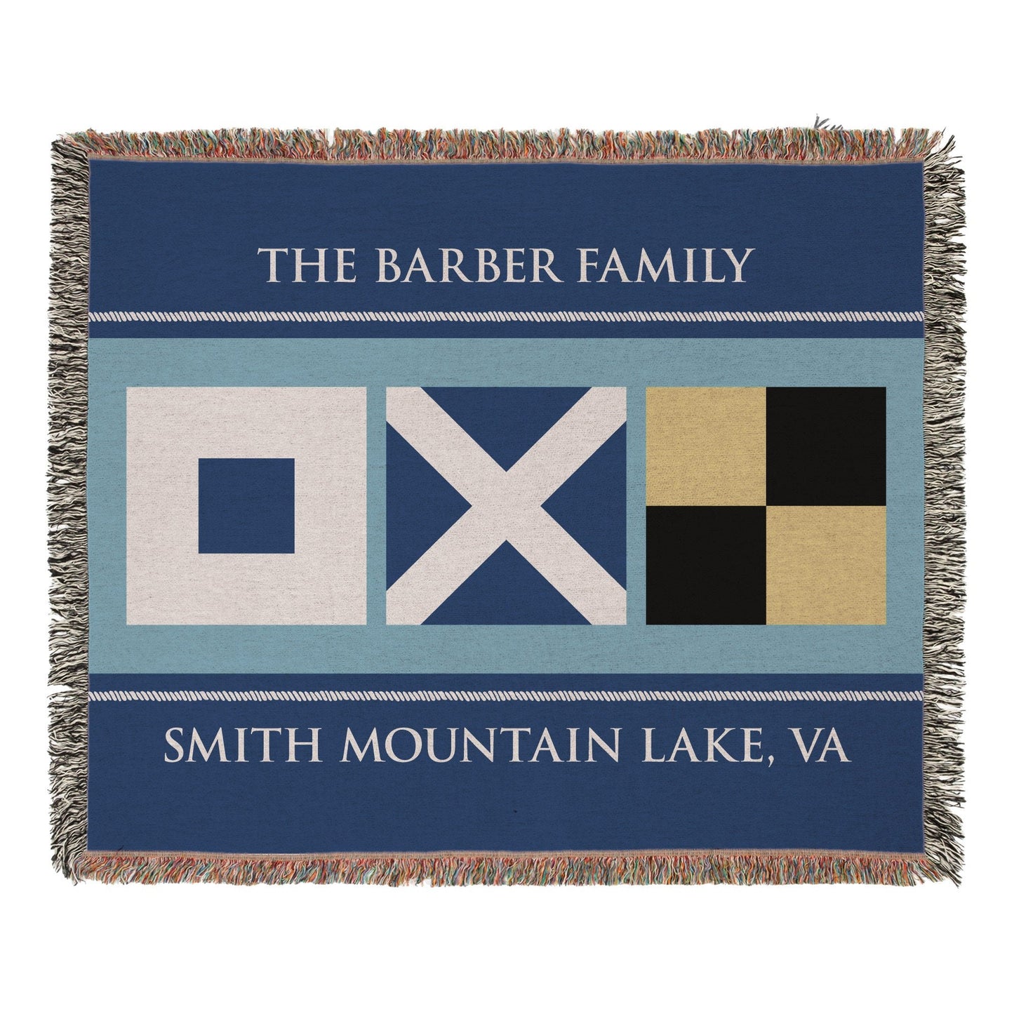 Personalized Smith Mountain Lake Woven Blanket - Family Name & SML Nautical Flags Throw Blanket