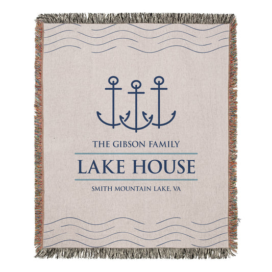 Personalized Smith Mountain Lake Woven Blanket - Nautical Family Name Home Decor Throw
