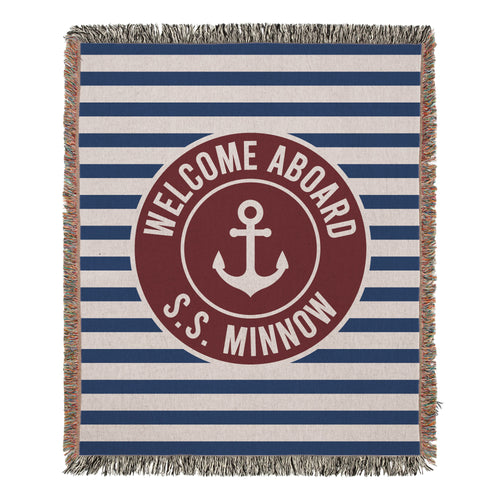 Personalized Boat Name Nautical Blanket - Custom Woven Cotton Throw