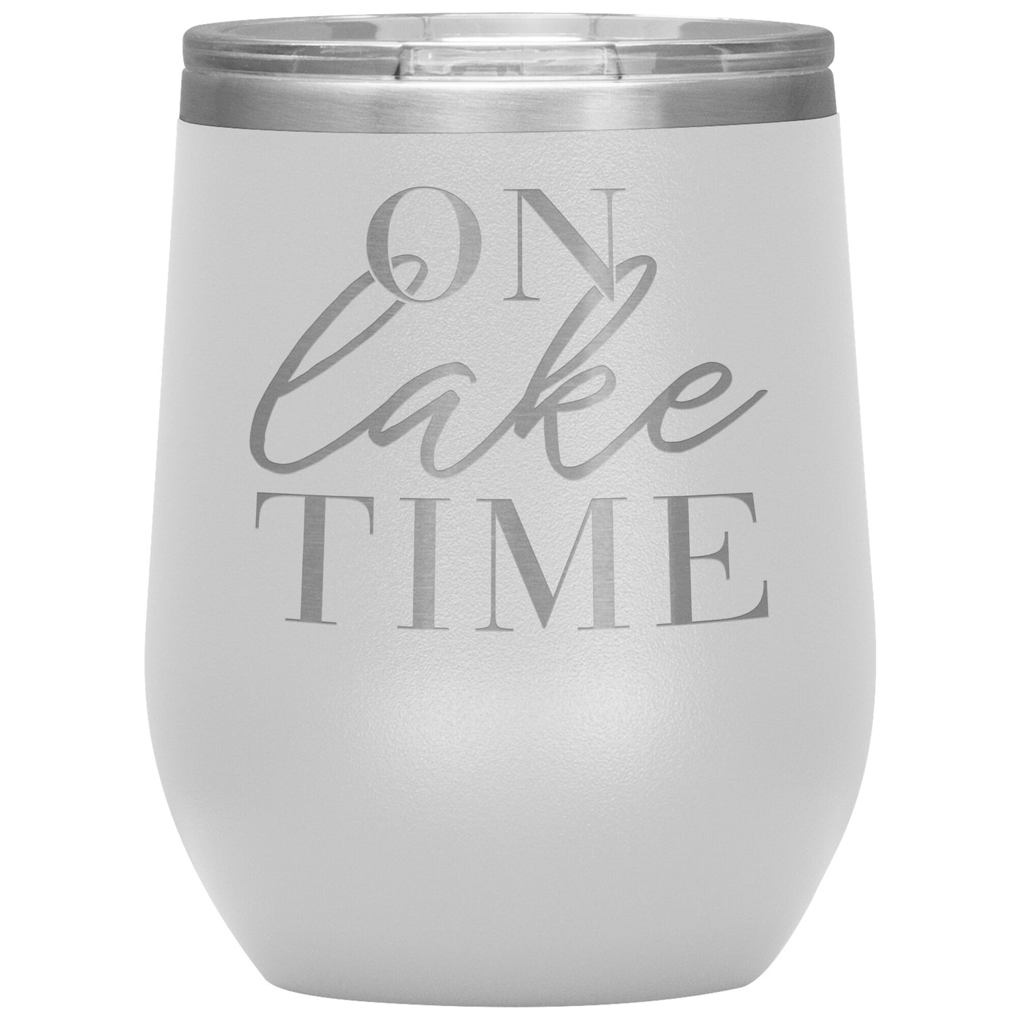 On Lake Time 12oz Wine Tumbler - Stemless Cup With Lid