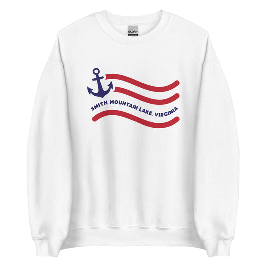 Smith Mountain Lake Virginia Anchor + Waves Unisex Crewneck Sweatshirt